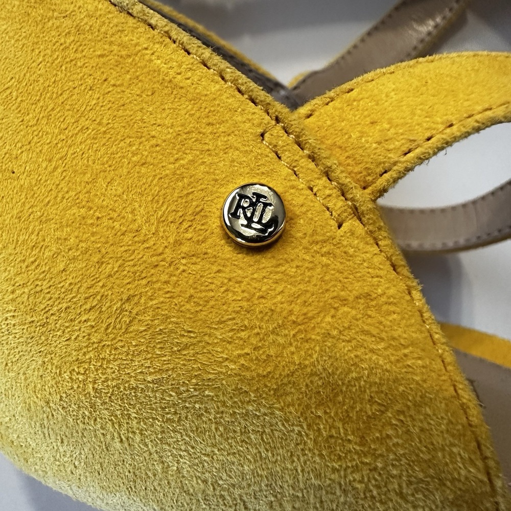 Lauren Ralph Lauren Yellow Glinda 3" Heels Leather Ankle Wrap Womens Sz 9.5B *R* - Picture 4 of 11